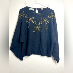 Vtg Colleen’s Collectables Lambwool Angora Rabbit Hair Beaded Black Sweater Sz M